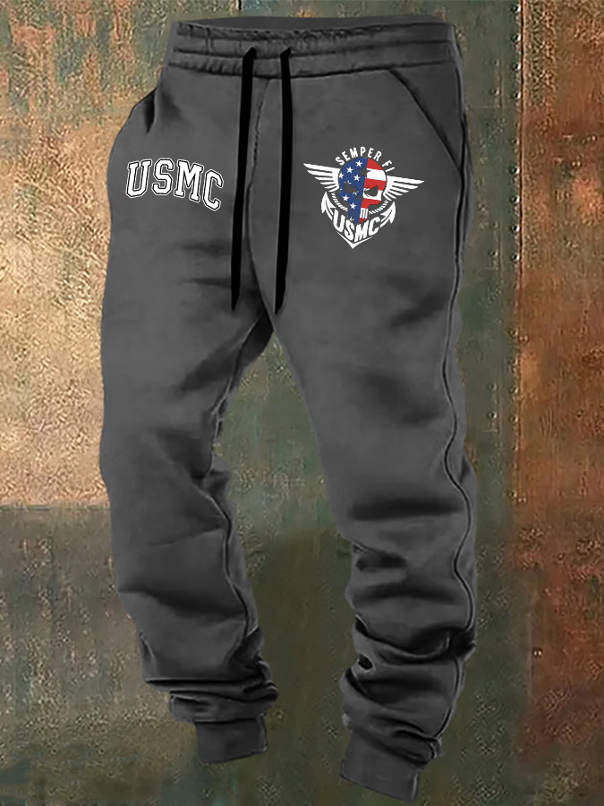 Men's USMC Semper Fi Skull Print Casual  Casual Sweatpants