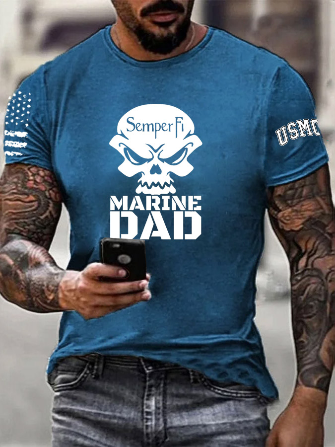 Men's Marine Dad Pattern Print 100%Cotton T-Shirt