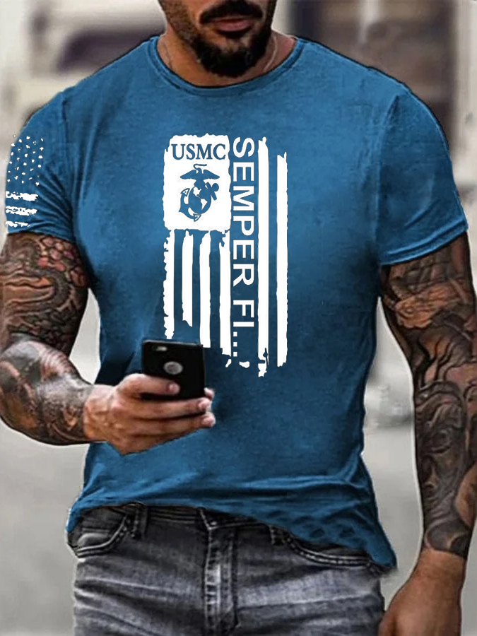 Men' s Umsc Semper Fi Pattern Cotton T-Shirt