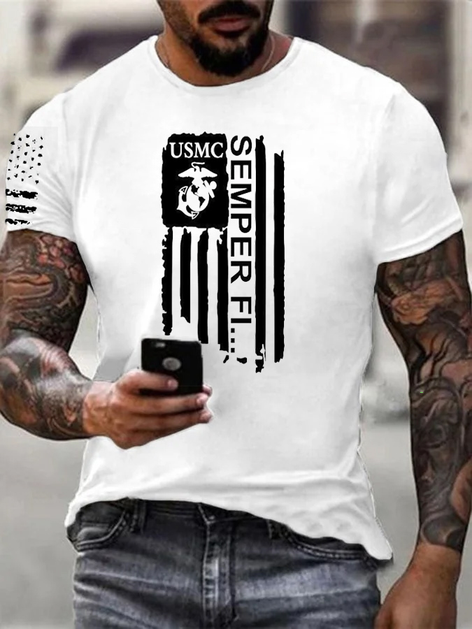 Men' s Umsc Semper Fi Pattern Cotton T-Shirt