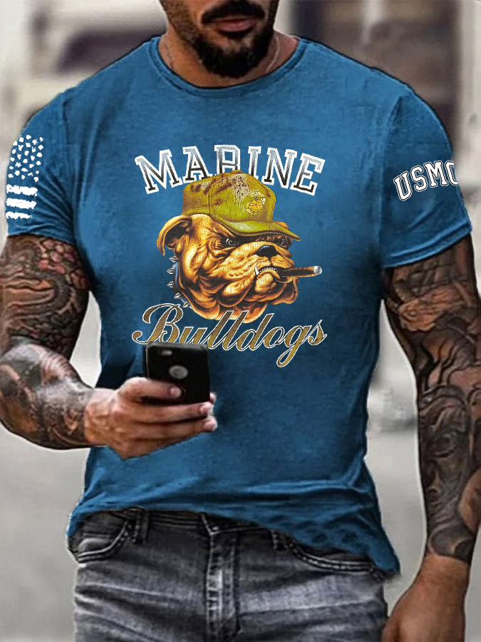 Men's Marine Bulldogs Cool Pattern Print Cotton T-Shirt
