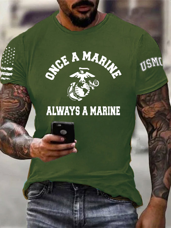 Men's Simple Once A Marine  Always A Marine Pattern Print Cotton T-Shirt