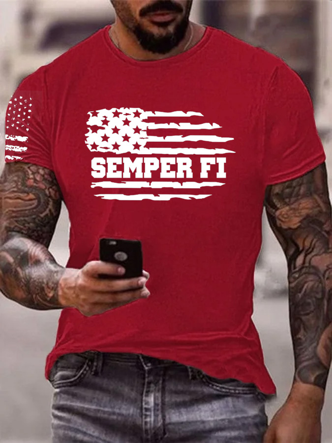 Men'S Semper Fi Pattern Cotton T-Shirt