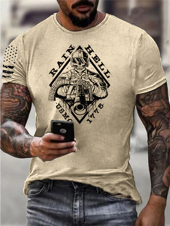 Usmc 1776 Pattern Print 100% Cotton T-Shirt