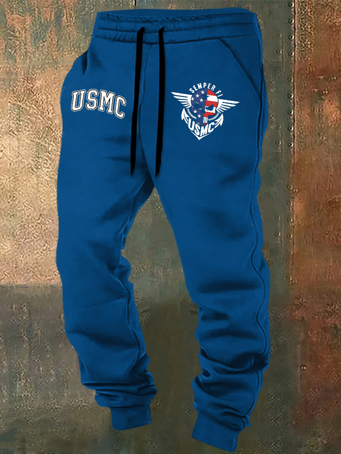 Men's USMC Semper Fi Skull Print Casual  Casual Sweatpants
