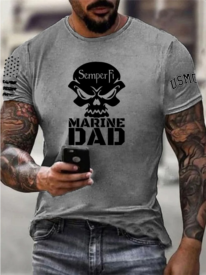 Men's Marine Dad Pattern Print 100%Cotton T-Shirt