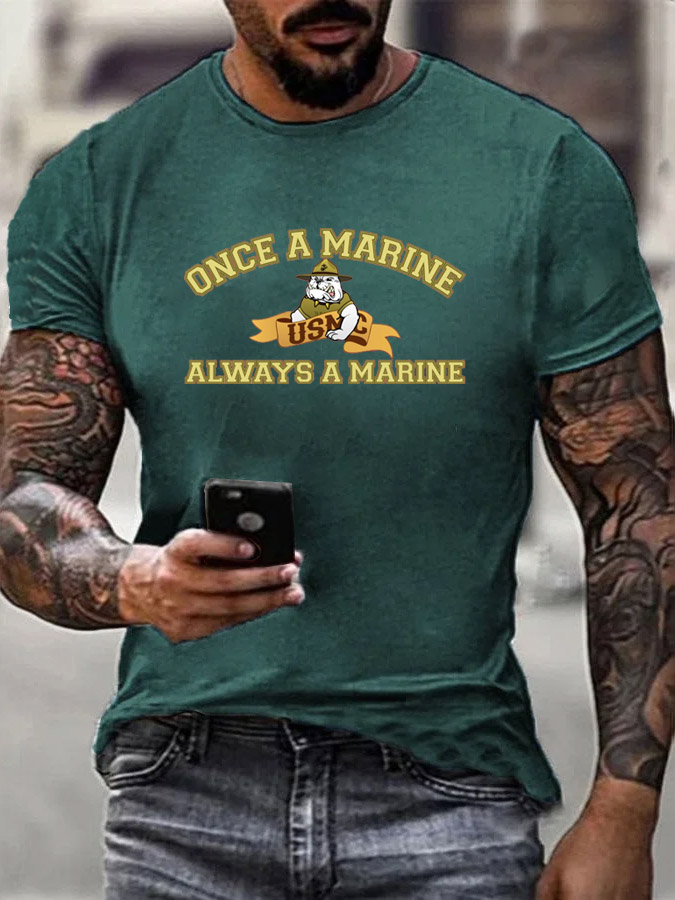 Men'S Once A Marine  Always A Marine Pattern Print Cotton T-Shirt