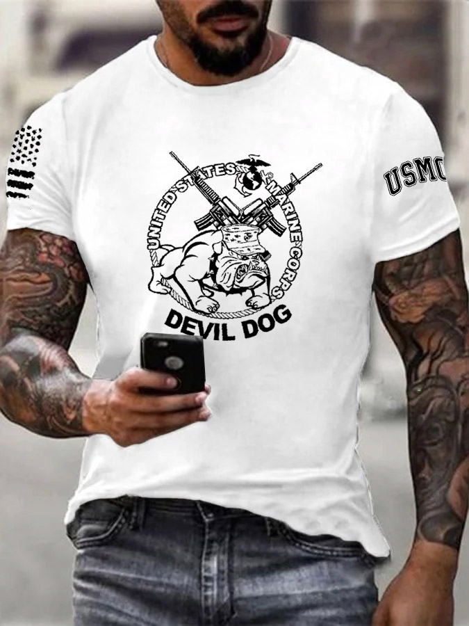 Men's Cool  Devil Dog Pattern Print Cotton T-Shirt
