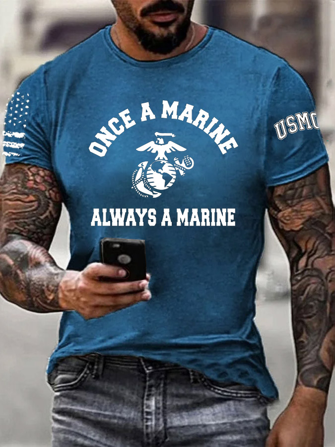 Men's Simple Once A Marine  Always A Marine Pattern Print Cotton T-Shirt