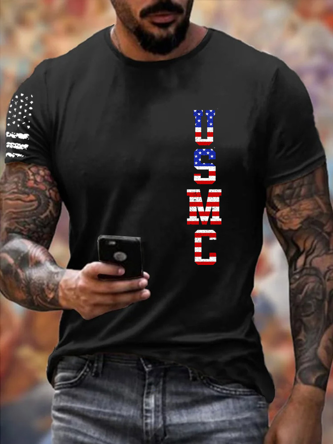 Men's USMC Pattern Print 100%Cotton T-Shirt