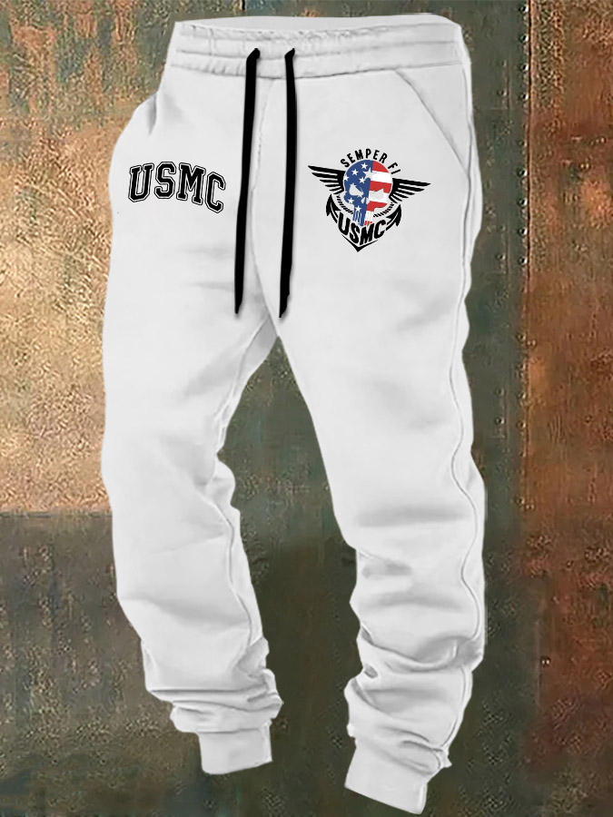 Men's USMC Semper Fi Skull Print Casual  Casual Sweatpants