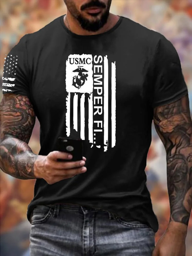Men' s Umsc Semper Fi Pattern Cotton T-Shirt