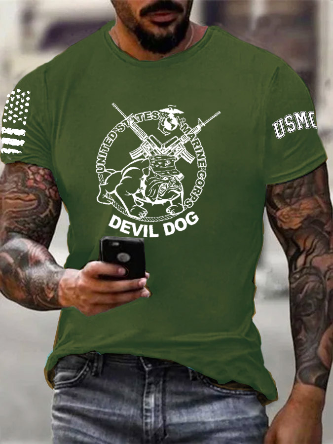 Men's Cool  Devil Dog Pattern Print Cotton T-Shirt