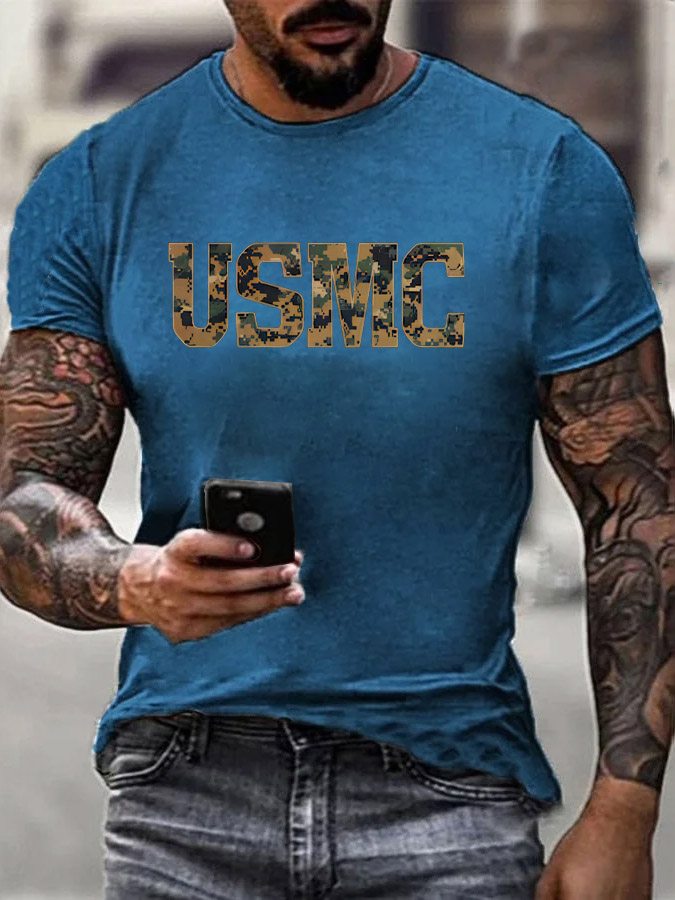 Men's Camouflage USMC Pattern Print 100%Cotton T-Shirt