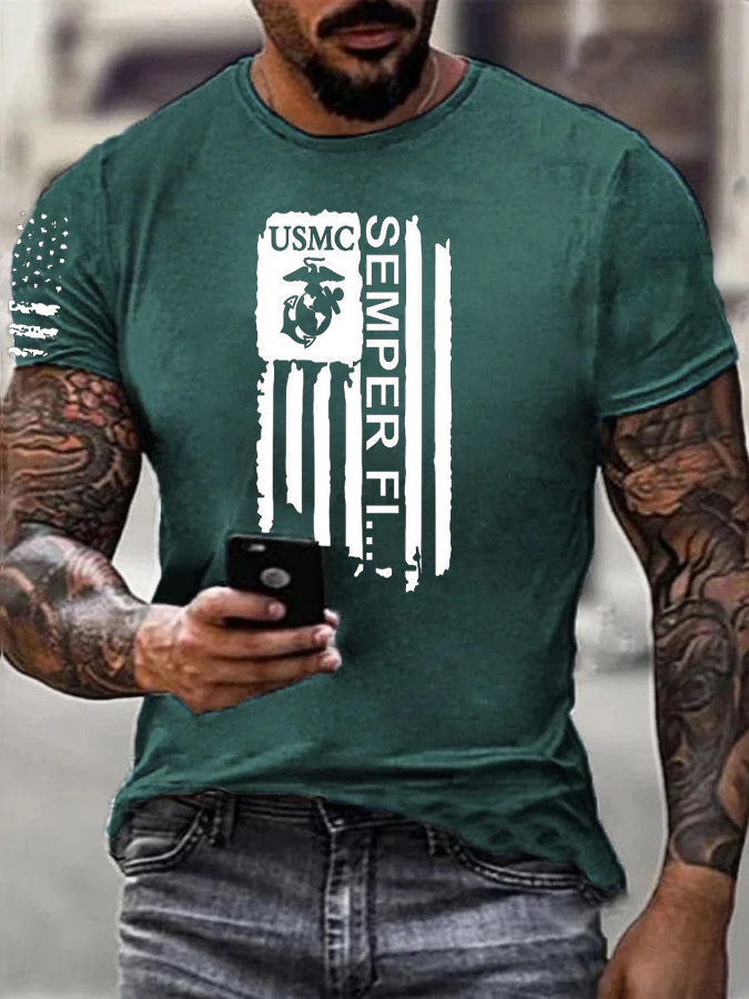 Men' s Umsc Semper Fi Pattern Cotton T-Shirt