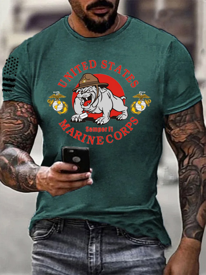 Men's Marine Corps Pattern Print Cotton T-Shirt