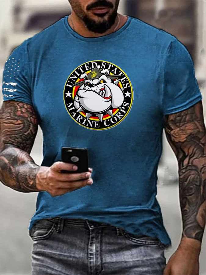 Men' s Usmc Funny Dog Pattern Cotton T-Shirt