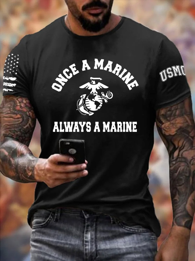 Men's Simple Once A Marine  Always A Marine Pattern Print Cotton T-Shirt