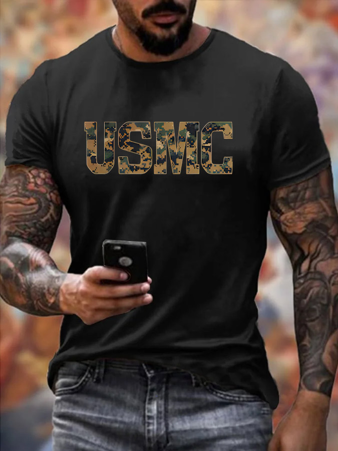 Men's Camouflage USMC Pattern Print 100%Cotton T-Shirt