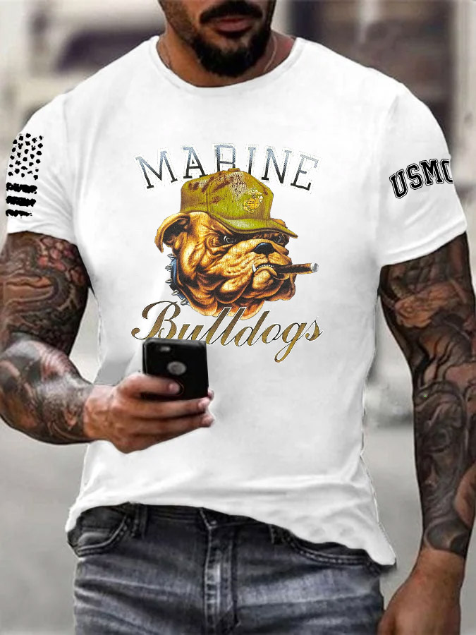 Men's Marine Bulldogs Cool Pattern Print Cotton T-Shirt