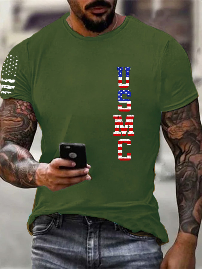 Men's USMC Pattern Print 100%Cotton T-Shirt