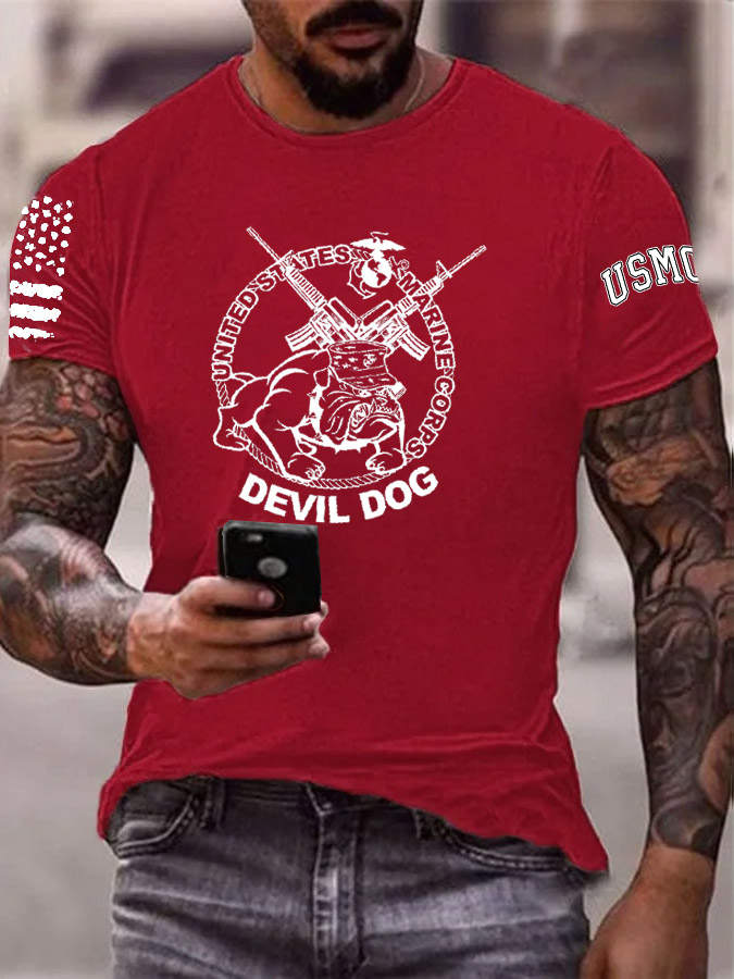 Men's Cool  Devil Dog Pattern Print Cotton T-Shirt