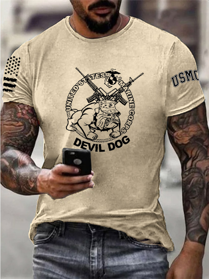 Men's Cool  Devil Dog Pattern Print Cotton T-Shirt
