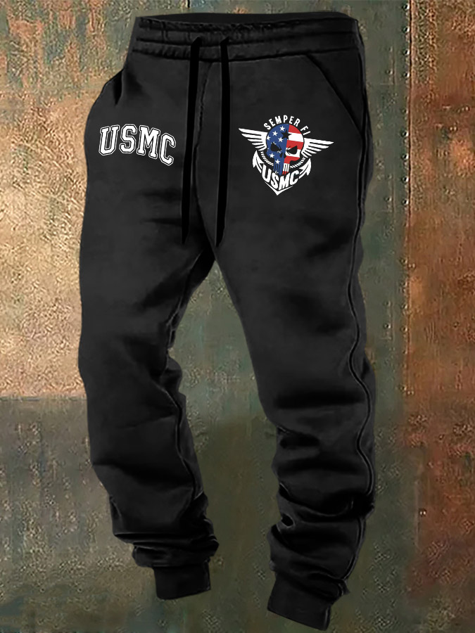 Men's USMC Semper Fi Skull Print Casual  Casual Sweatpants