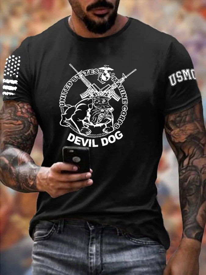 Men's Cool  Devil Dog Pattern Print Cotton T-Shirt