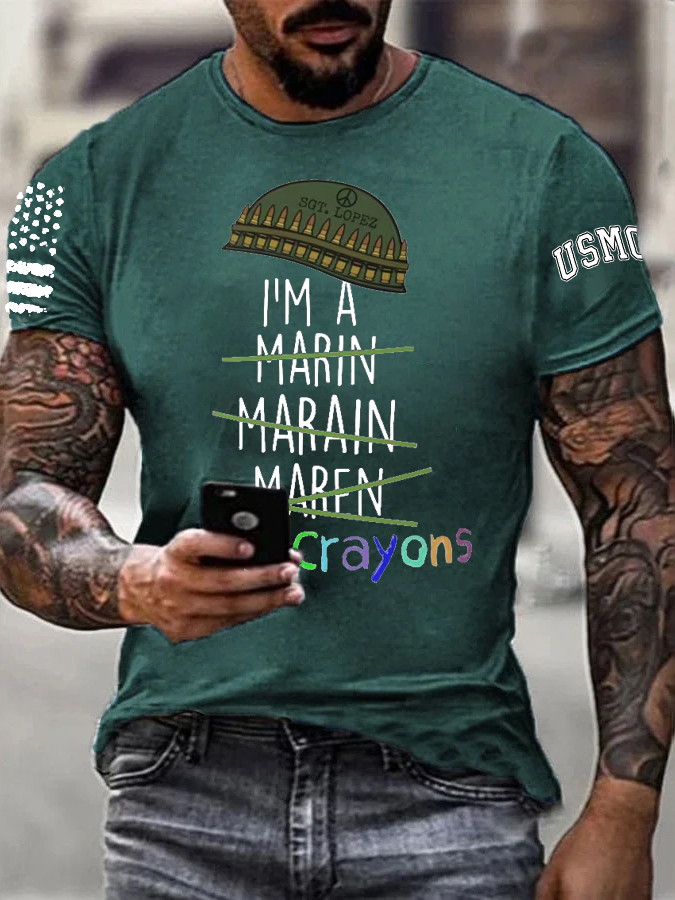 I Eat Crayons Pattern Print Cotton T-Shirt