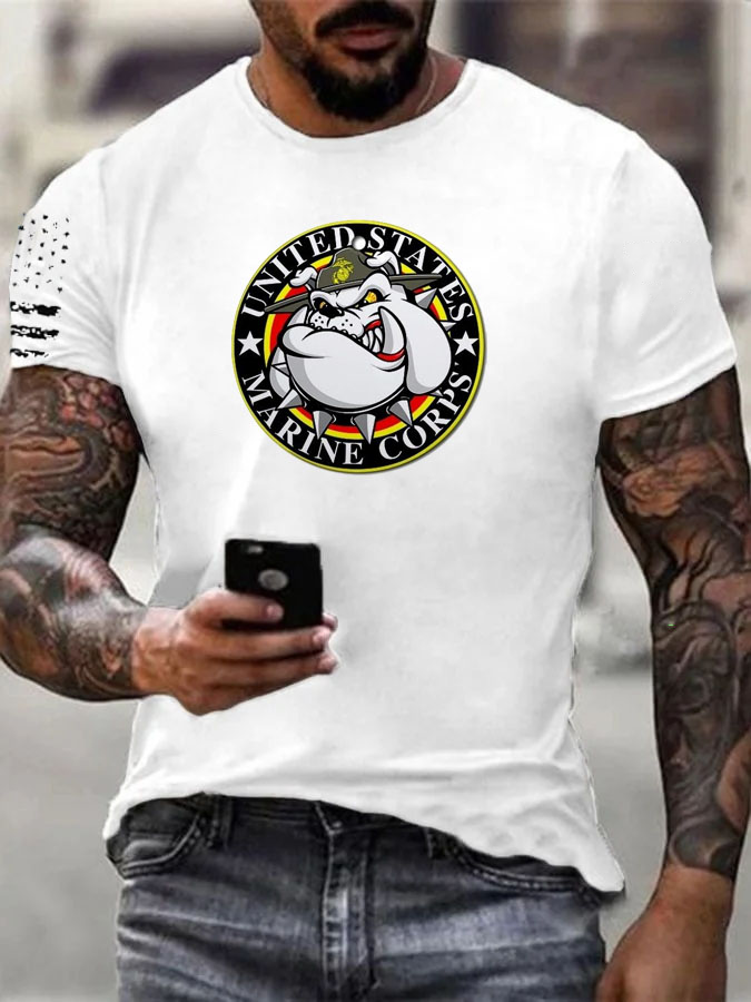 Men' s Usmc Funny Dog Pattern Cotton T-Shirt