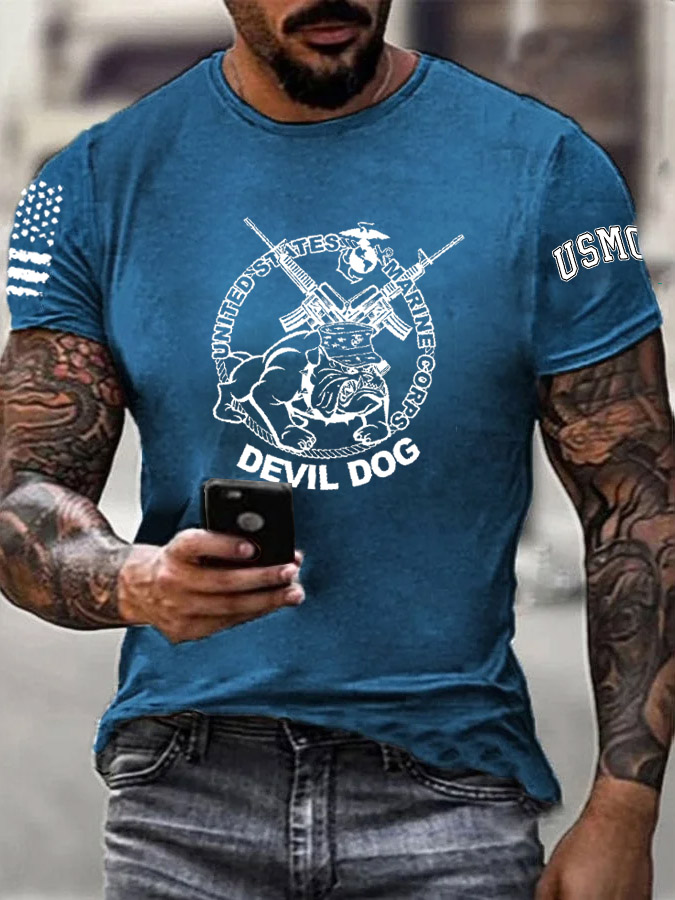 Men's Cool  Devil Dog Pattern Print Cotton T-Shirt