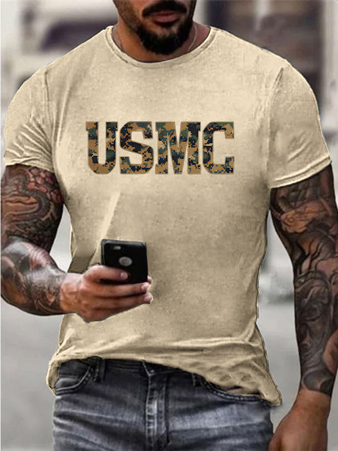 Men's Camouflage USMC Pattern Print 100%Cotton T-Shirt