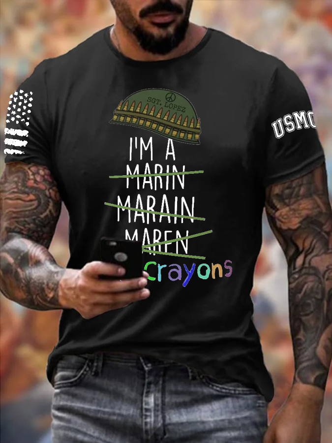 I Eat Crayons Pattern Print Cotton T-Shirt