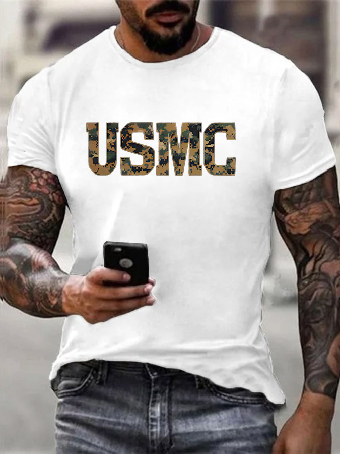 Men's Camouflage USMC Pattern Print 100%Cotton T-Shirt
