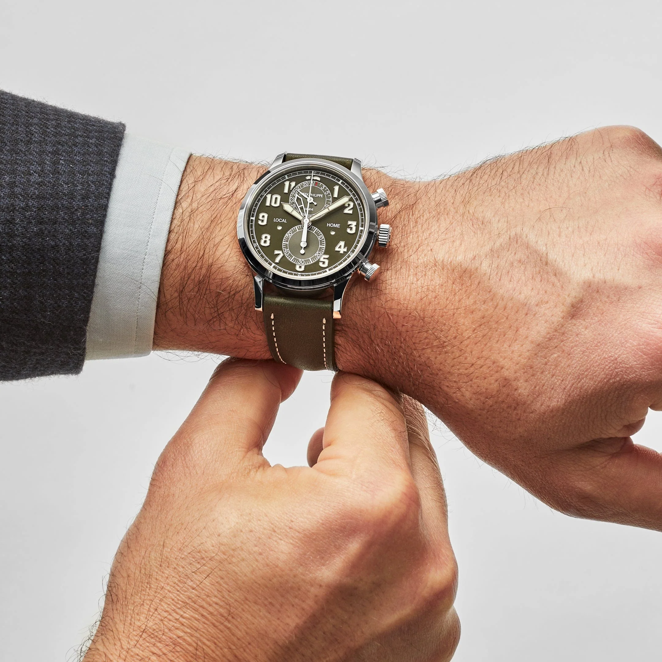 Patek Philippe Complications 5924G-010 Calatrava Travel Time Green Dial 'Pilot' Chronograph