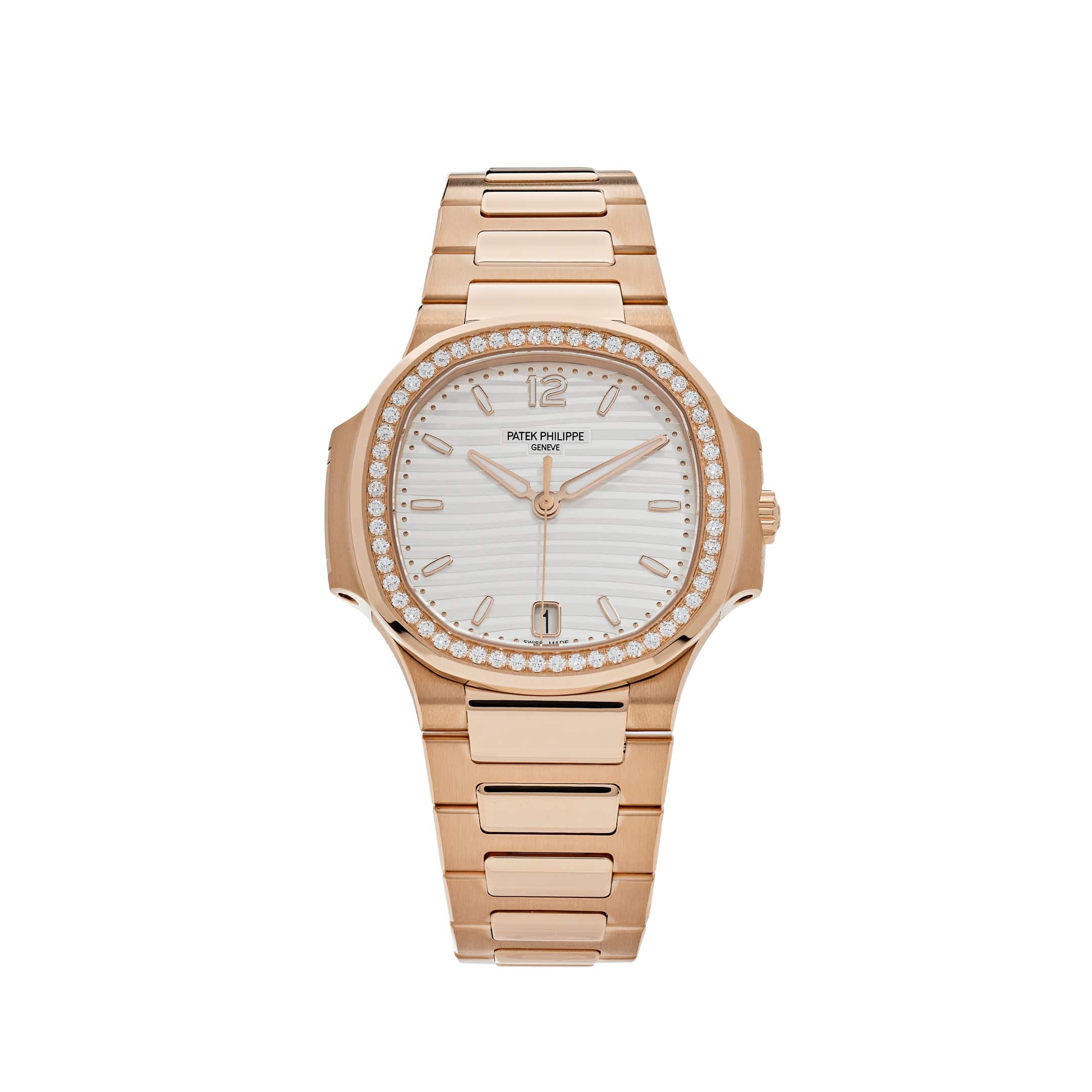 Patek Philippe Nautilus 7118/1200R-001 Ladies Automatic Rose Gold Silver Dial Diamond Bezel (2025)