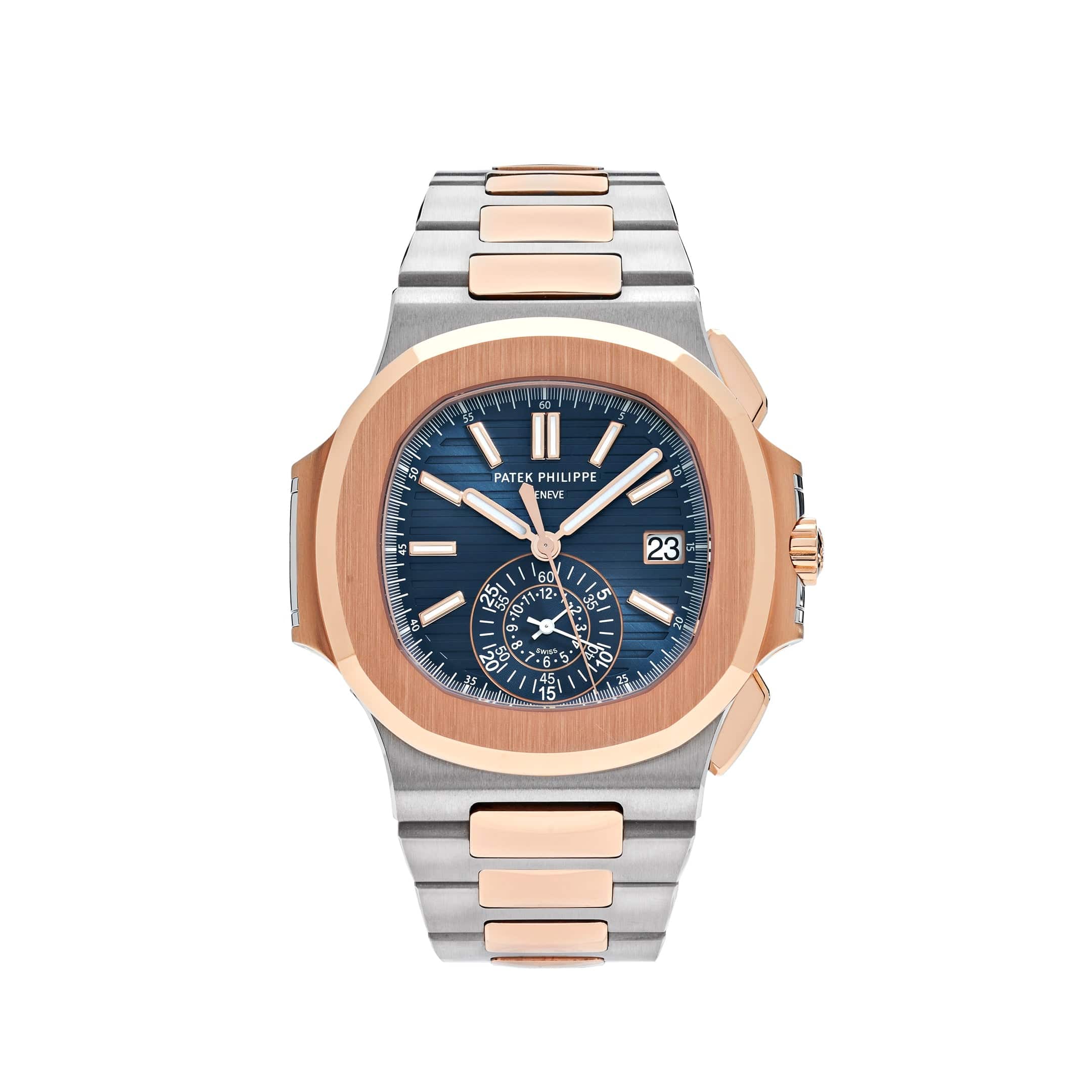 Patek Philippe Nautilus 5980/1AR-001 Chronograph Stainless Steel Rose Gold Blue Dial
