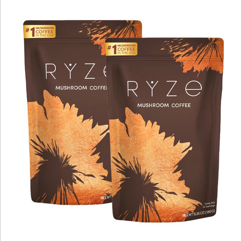 RYZE Mushroom Coffee USDA Organic with 6 Adaptogenic Mushrooms and MCT Oil, USA Grown Instant Coffee for Better Energy, Focus, Digestion, Immunity with Turkey Tail, Shiitake, Lion's Mane, 30 Servings