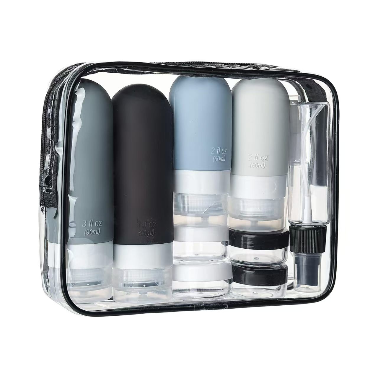 Empty bottles for skin care product sets, portable dispensers(9-piece pack black)