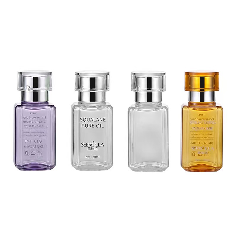 Skin care lotion dispenser, transparent sample bottle, portable for travel(A 4-piece set)