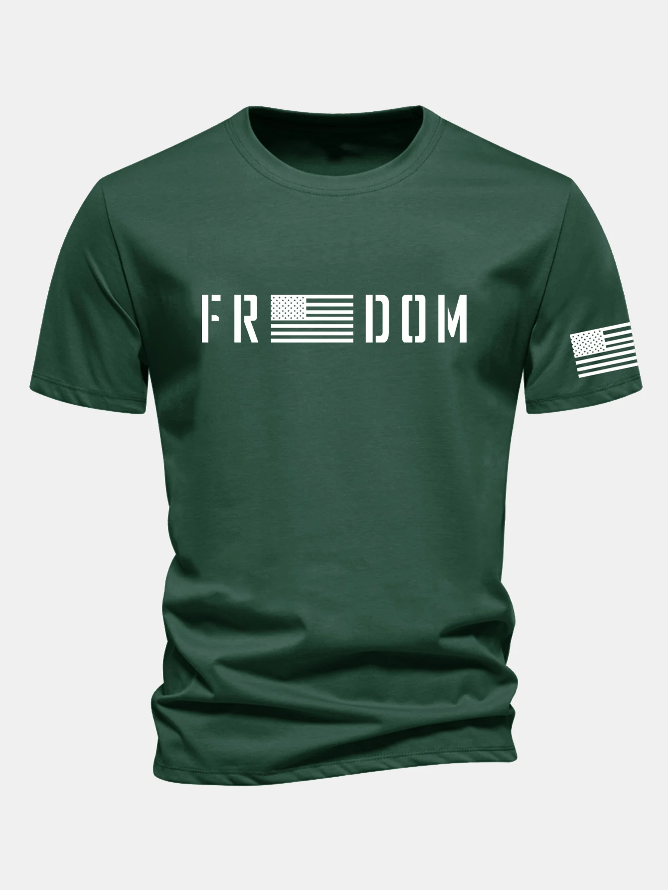 Regular Fit American Flag Freedom Print Cotton T-Shirt