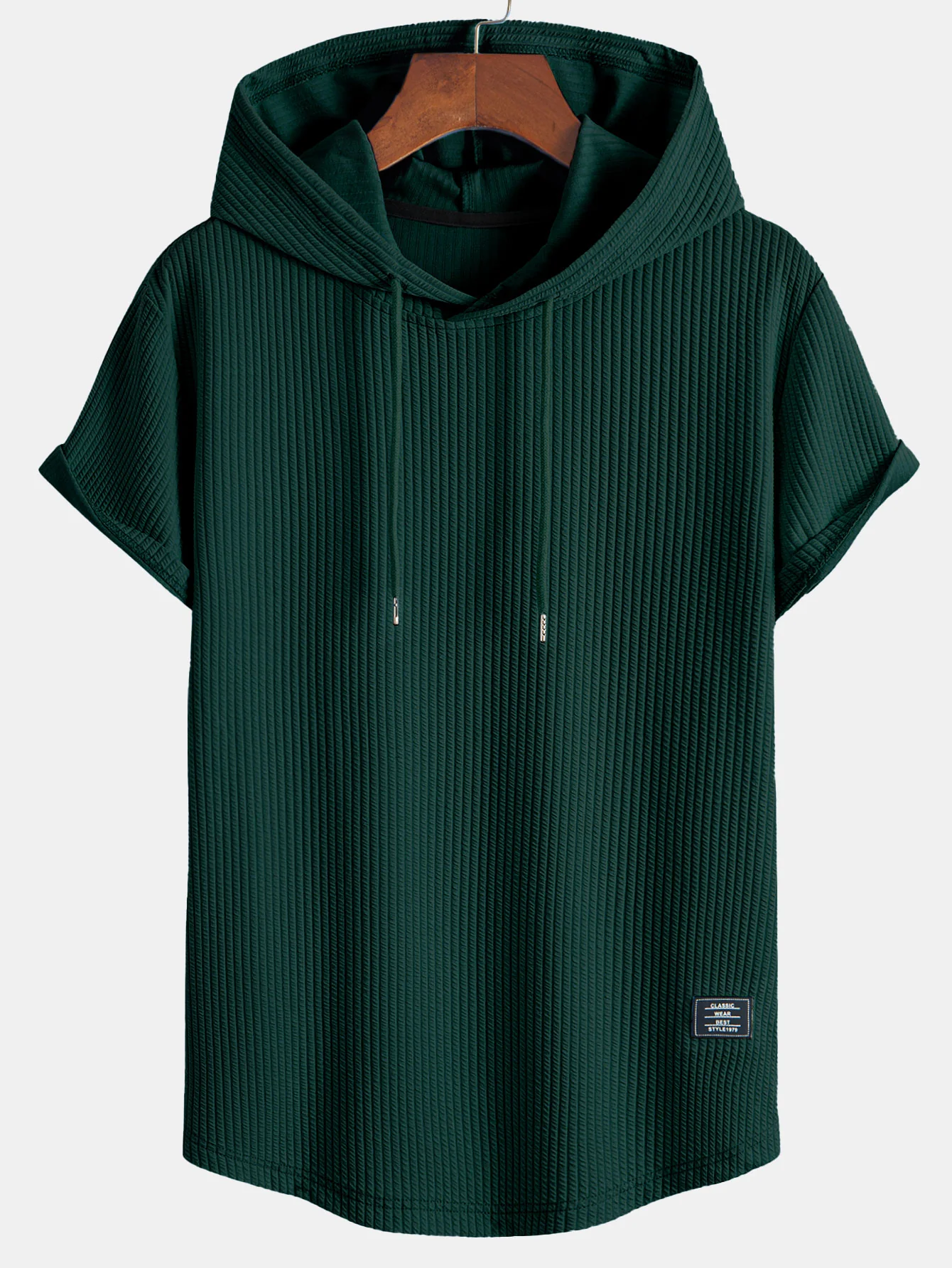 Ribbed Hooded  Arc Hem T-Shirt