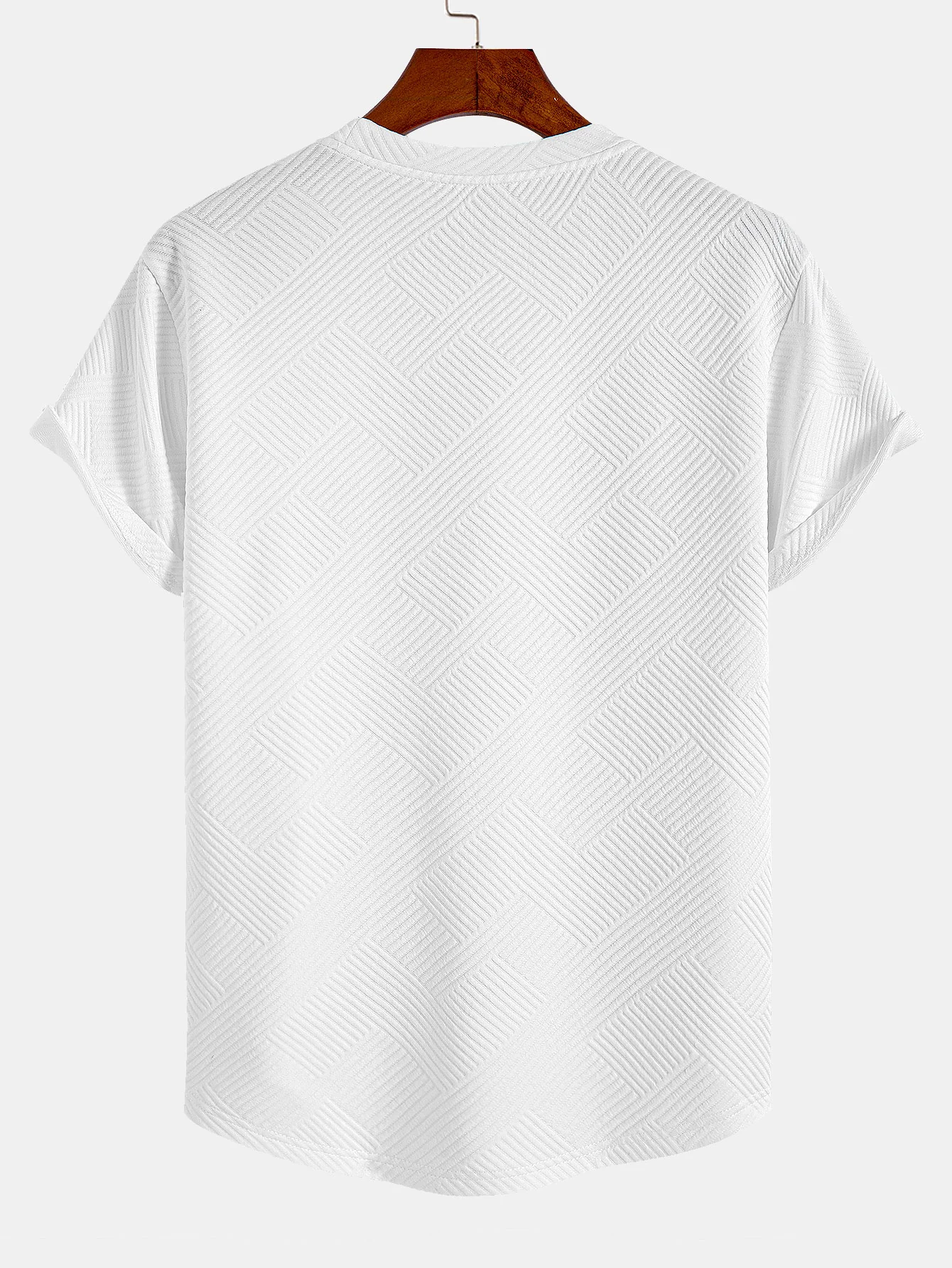 Short Sleeve Stripe Jacquard Arc Hem T-Shirt