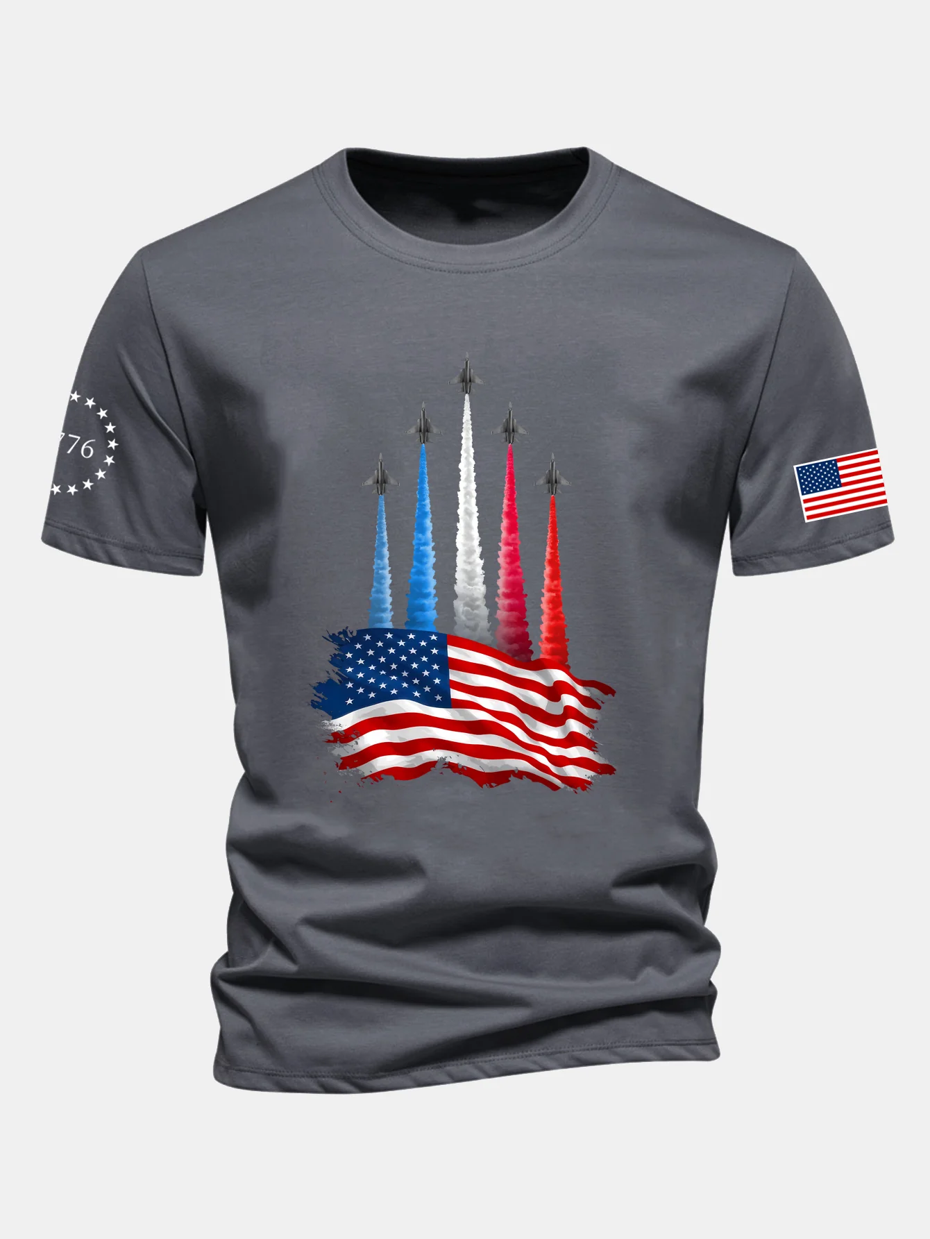Regular Fit Fighter Jets With USA Flag Print Cotton T-Shirt