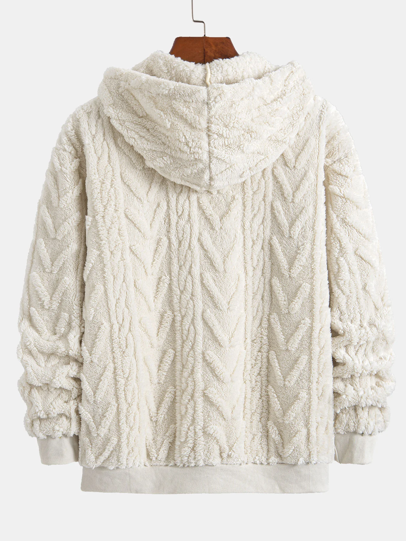 Geometric Jacquard Zip Up Teddy Hoodie