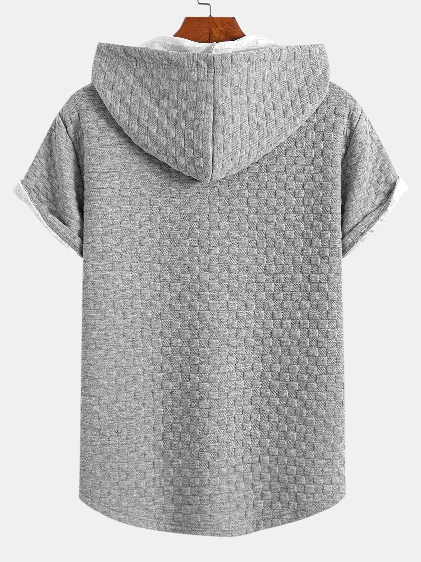 Checkerboard Jacquard  Arc Hem Hooded T-Shirt