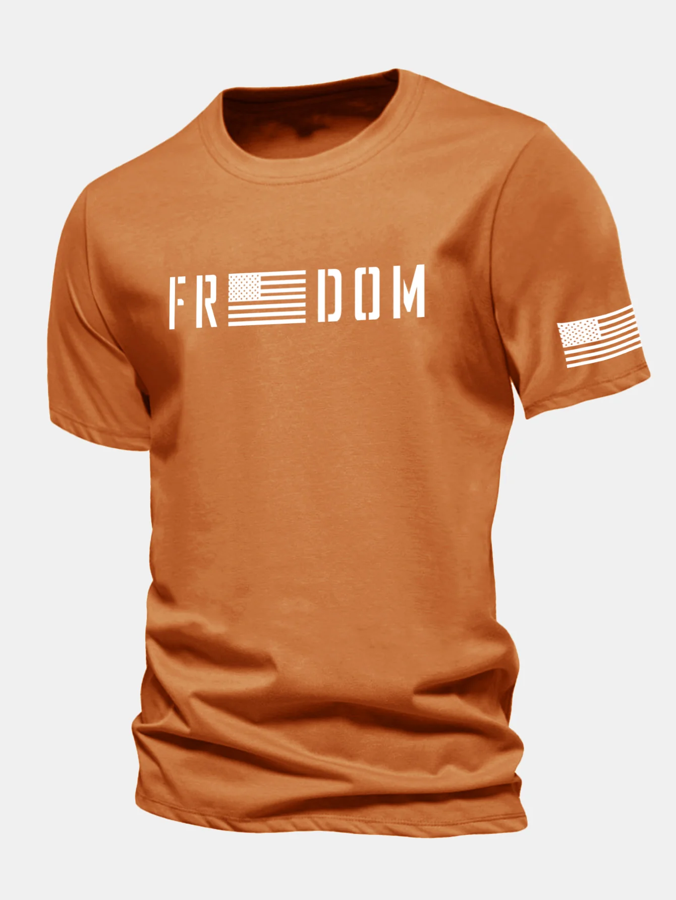 Regular Fit American Flag Freedom Print Cotton T-Shirt