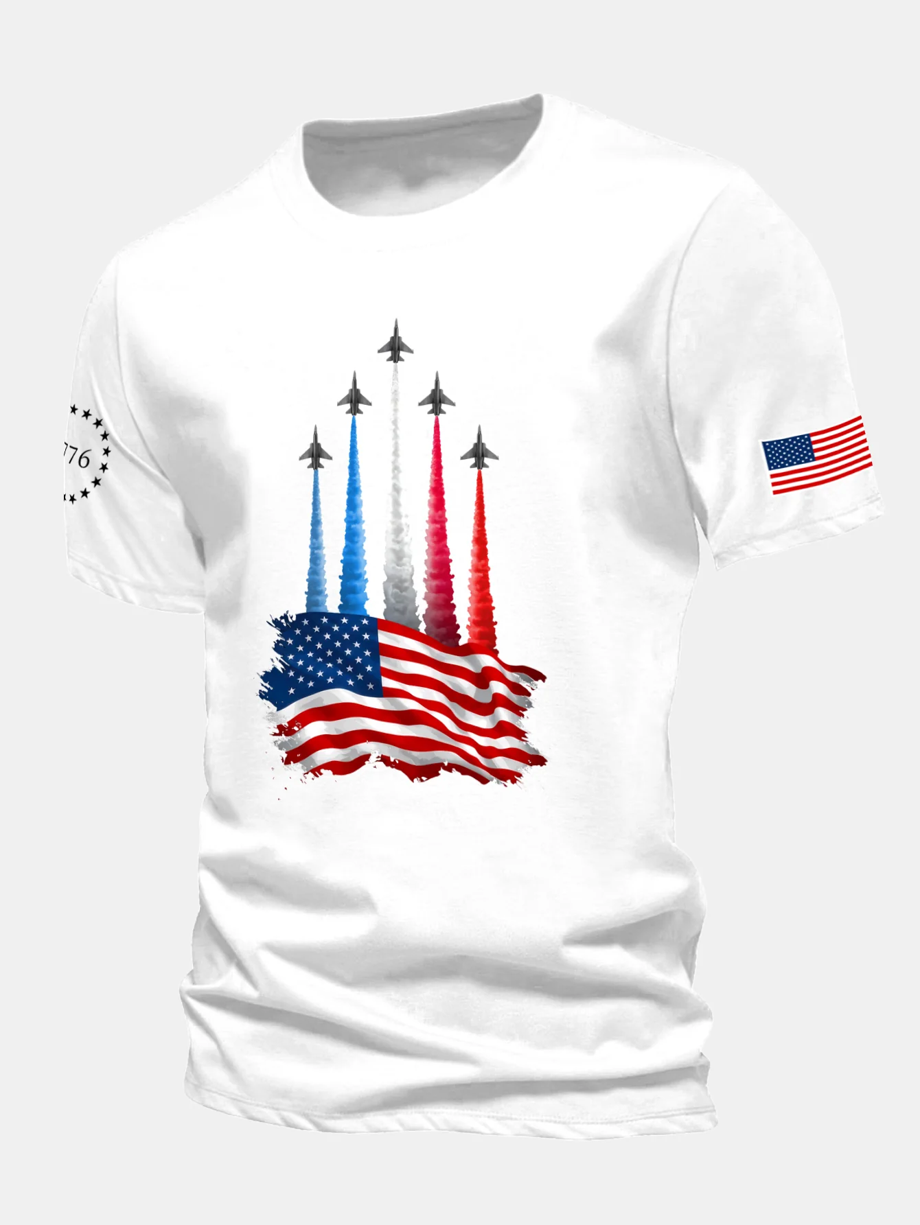 Regular Fit Fighter Jets With USA Flag Print Cotton T-Shirt