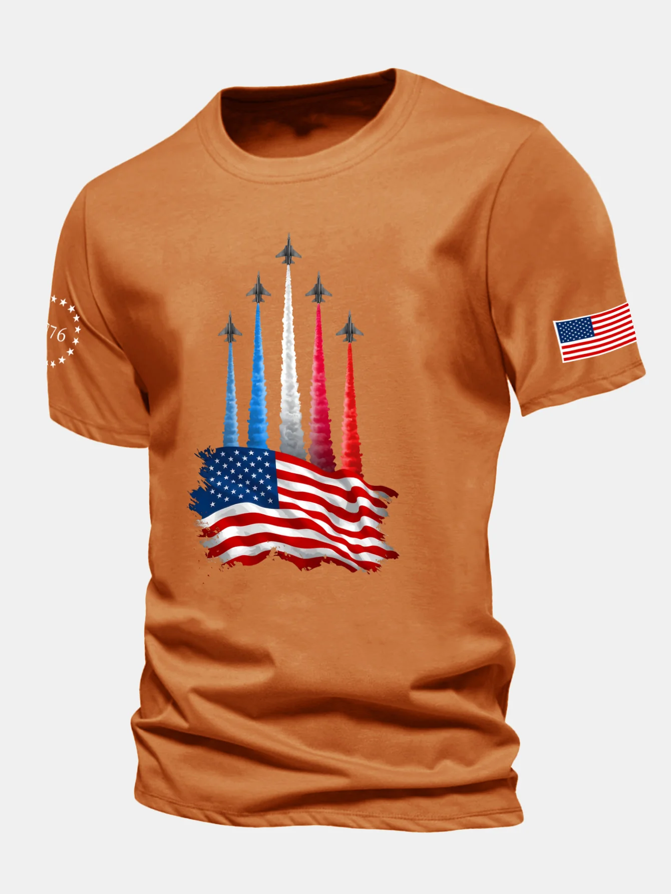 Regular Fit Fighter Jets With USA Flag Print Cotton T-Shirt